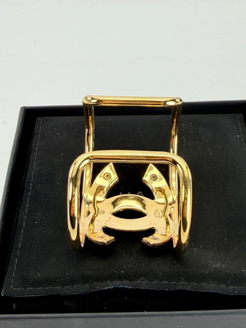 CHANEL Cuff Coco Mark Black and Gold Double C Logo Cuff Bracelet - Picture 9 of 10